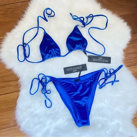 Triangl Blue Velvet Bikini VINCA MAURA Blue Velvet Triangle Bikini Set